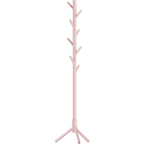 Solid Wood Coat Rack, Free Standing Coat Rack, Tree-Shaped Coat Rack with 8 Hooks, 3 Height Options, for Clothes, Hats, Bags, for Living Room, Bedroom, Home Office, Jelly Pink URCR004R01