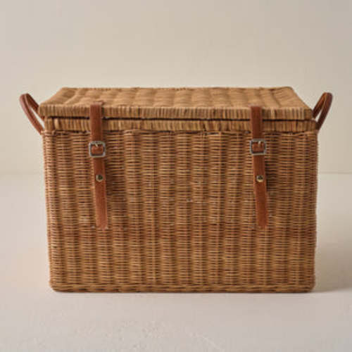 Reid Woven Storage Trunk with Leather Handles – Magnolia
