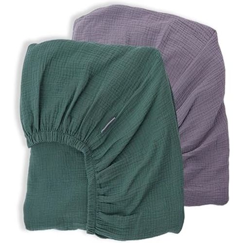 Muslin Fitted Crib Sheets for Baby Neutral Fit Standard Crib Toddler Mattress(28"x 52") 100% Organic Cotton Sheets Soft and Breathable Boho Bedding (Bottle Green&Neutral Gray)