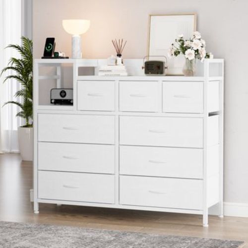 COZONY 9-Drawer Storage Dresser & TV Stand — Multi-Functional with Built-in Charging Station, Tall Organizer for Bedroom, Kids Room & Closet