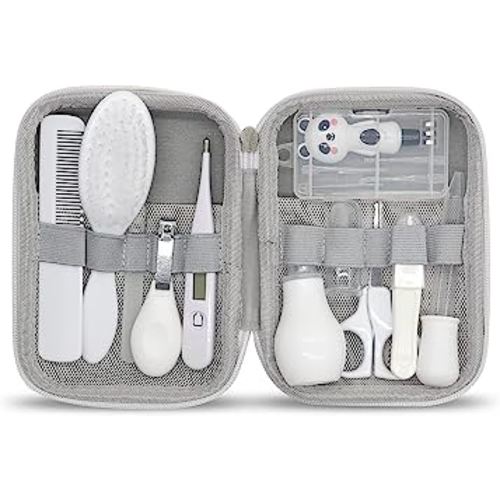 Baby Grooming Kit, 11 in 1 Portable Baby Safety Care Set with 01 Hair Brush Comb Nail Clipper Nasal Aspirator etc for Nursery Newborn Infant Girl Boys Keep Clean(White)