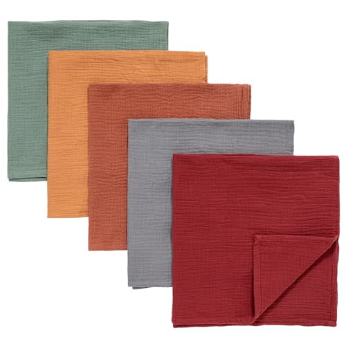 Muslin Receiving Blankets, Neutral Burp Cloths Swaddle Blanket for Newborn Boys and Girls, 5 Pack Breathable and Skin-Friendly Swaddle Wrap for Infant Baby (Fresh Colors)