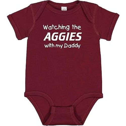 Curiositees Watching the Aggies with my Daddy Fan Baby Jersey Bodysuit Outfit - Maroon