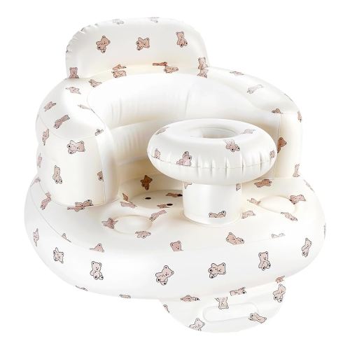 Inflatable Baby Seat with Tray, Comfortable Sit Me Up Floor Seat for Baby Learning to Sit, Portable Built in Air Pump Back Support Blow Up Infant Floor Chair for Babies 3 Months (Bear Cub)