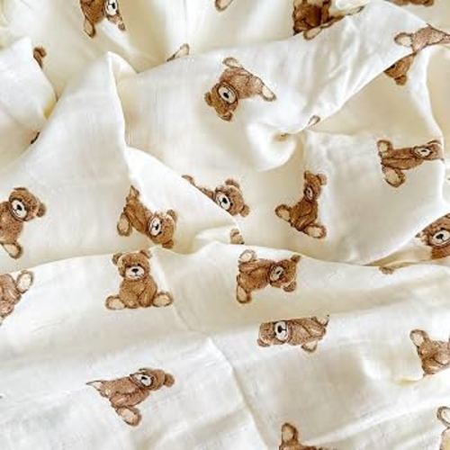 Amazon.com: Ali+Oli Teddy Bear Swaddle Blanket, Organic Cotton, Newborn, 47 x 47 | Receiving wrap, Soft muslin blend, Breathable, Lightweight, Nursery essential, Machine washable : Baby