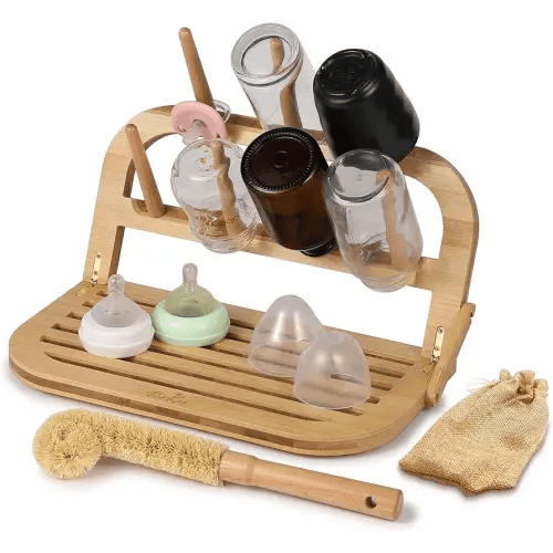 Bamboo Baby Bottle Drying Rack, Baby Bottle drying Rack Space Saving Bottle Drying Rack Bamboo Baby Bottle Rack Dryer, Baby Bottle Holder & Baby Bottle Dryer Rack Baby Bottle Brush and Drying Rack