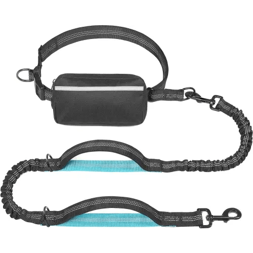 iYoShop Hands Free Dog Leash with Zipper Pouch, Dual Padded Handles and Durable Bungee for Walking, Jogging and Running Your Dog (Large, 25-120 lbs, Black)