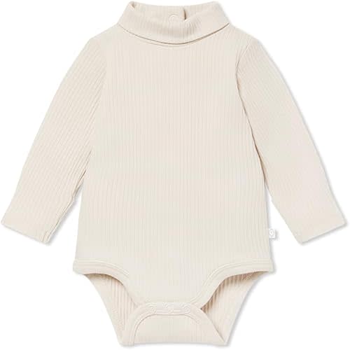 MORI Baby Unisex Ribbed Turtleneck Bodysuit with Back Opening - Comfort Toddler One Piece High Neck Romper for Boys and Girls