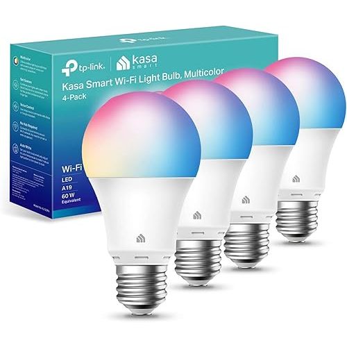 Kasa Smart Light Bulbs, Full Color Changing Dimmable Smart WiFi Bulbs Compatible with Alexa 4 Count (Pack of 1)