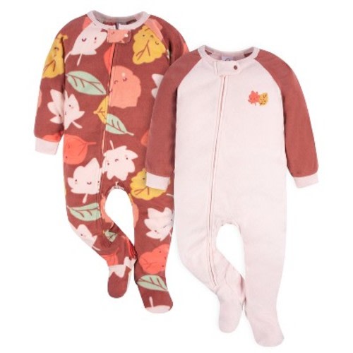 Gerber Baby and Toddler Girls' Blanket Sleepers- 2-Pack, Color: Leaves, Size: 0-3m