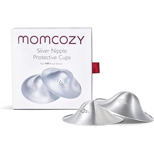 Momcozy 999 Silver Nursing Cups Original Perforated Breathable Design, 999 Silver Nipple Cover for Breastfeeding Essential, Silver Nipple Shield for Nursing Newborn, Metal Nipple Shields, Regular Size