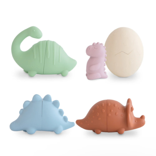 mushie Dino Bath Toys Play Set for Toddlers | 100% Food Grade Silicone | Mold Free, Pack of 5