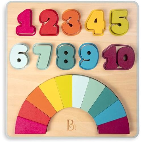 B. toys- Counting Rainbows- Number Puzzle for Kids – Wooden Number Puzzle – Counting Toy for Toddlers – 20 Chunky Puzzle Pieces – 18 Months +