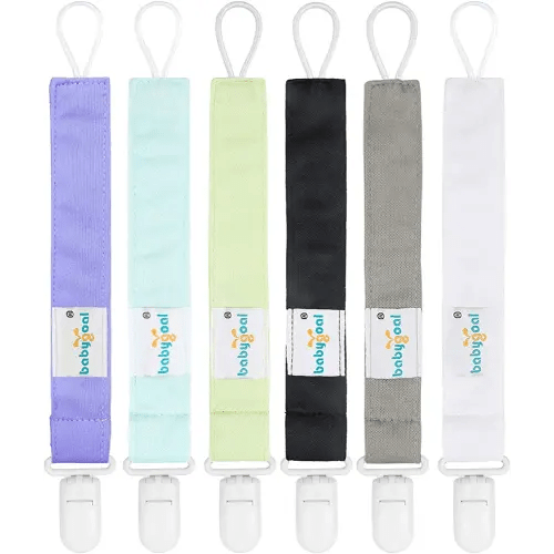 Babygoal Solid Color Pacifier Clips, 6 Pack Binky Paci Holder and Leash for Boys and Girls Fits for Most Pacifier, Binkie Styles & Baby Teethers & Toys and Gift 6PS15