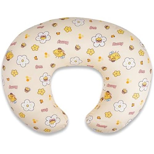 Nursing Pillow, Breastfeeding Pillows with Standard Size Removable Cover, Breast Feeding Pillow with Breathable Filling, Ergonomic Nursing Essentials for Bottle and Breastfeeding- Bee Yellow