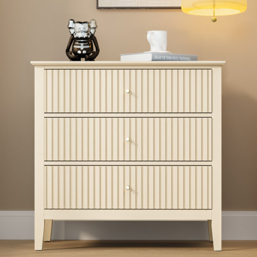 Amberrae Large 3 Drawer Dresser, Wide Chest of Drawers Beige