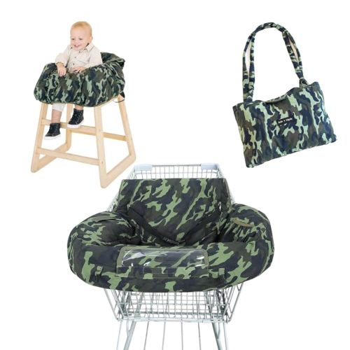 Shopping Cart Cover for Baby - High Chair Cover for Restaurant 7 in 1 Fold & Carry Cotton Padded, Grocery Cart Cover for Toddler - Infant Cart Hammock w/Phone Pocket Machine Washable (Camouflage)
