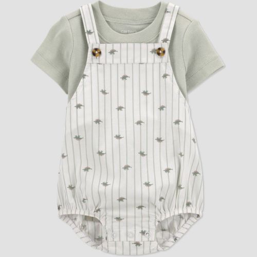 Carter's Just One You® Baby Boys' 2pc Striped Dinosaur Overalls Set - Green Newborn