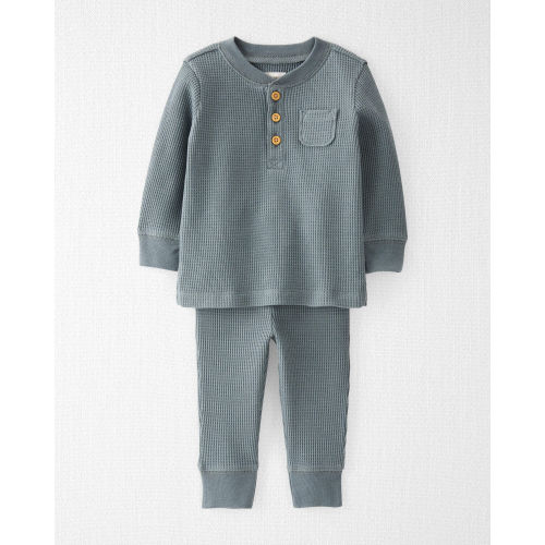 Baby Waffle Knit Set Made with Organic Cotton in Aqua Slate