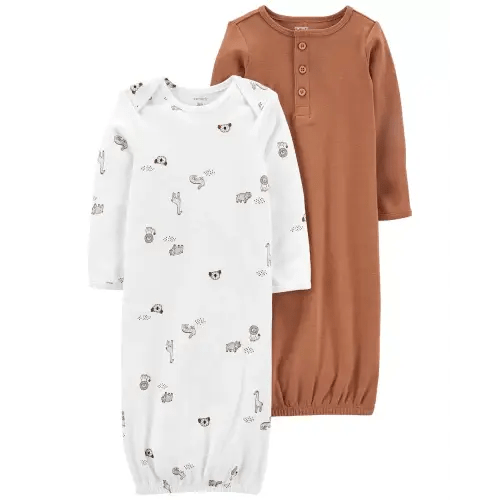 Baby 2-Pack Sleeper Gowns - NB - Brown/White