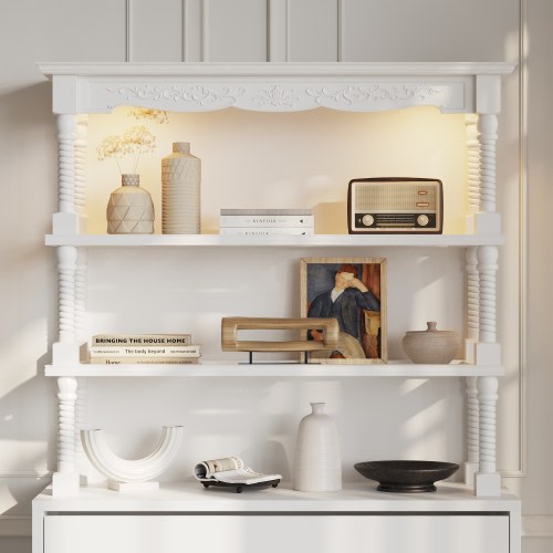 Dresser Chest Display Cabinet with Hutch, 4-Drawer Storage Dresser with Open Shelves, Heavy-Duty Shelf System