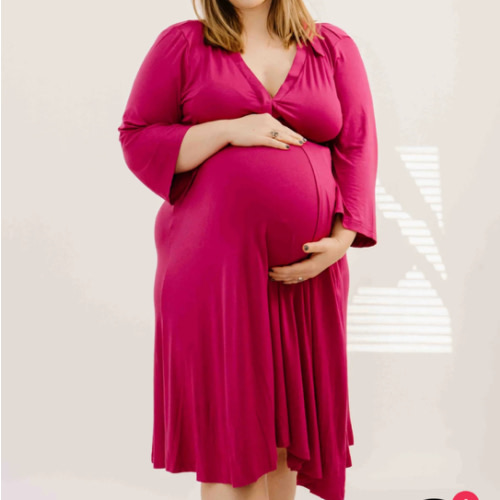 Lila Labor & Postpartum Gown in Raspberry Red