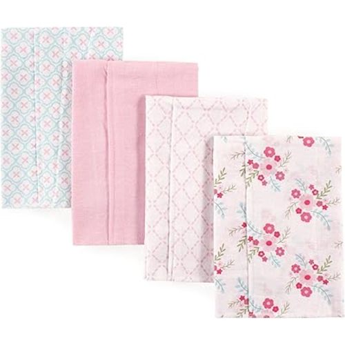 Luvable Friends Unisex Baby Cotton Flannel Burp Cloths, Floral, One Size