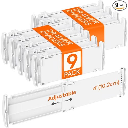 Lifewit 4" High 9 Pack Drawer Dividers, 10.5-16.5" Drawer Divider for Clothes, Adjustable Dresser Drawer Organizers, Plastic Drawers Separators for Clothes, Bedroom, Bathroom, Kitchen, Closet