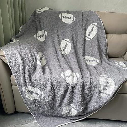 Cozy Football Pattern Blanket Perfect Lightweight Bedding for Adults, Soft, Warm, and Plush Rugby Sports Blanket Great for Bed Sofa (Rugby-Grey, 50"x60")
