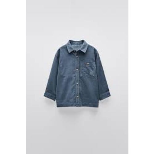 Collared long sleeve shirt. Front button closure. Front patch pocket with button and label appliqué. https://www.zara.com/share/corduroy-shirt-p08574570.html?v1=385970636 - Google Search