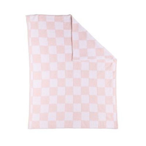 Chenille Knitted Blanket - Pink Check