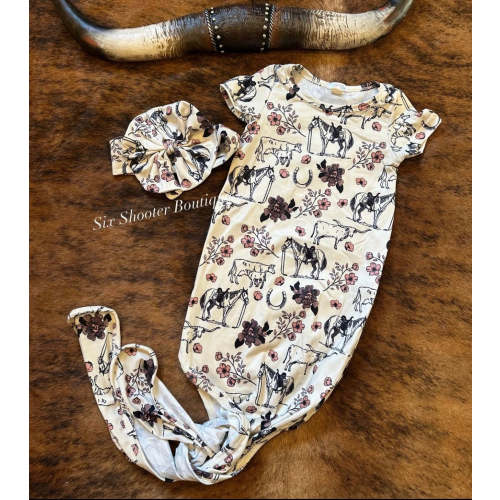 Cowgirl life newborn sleep sack bow set
