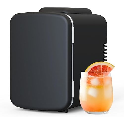 Simple Deluxe 4L/6 Can Portable Mini Fridge, Compact Cooler & Warmer Freon-Free Small Refrigerator for Beverage, Food, Cosmetics, Black New