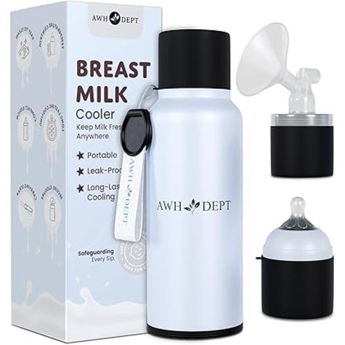 22oz Breastmilk Cooler and Baby Bottle – Reusable Container & Ice Pack Combo that Cools On-the-Go 14+ Hours - Easy to Use w/ Wide Neck Breast Pumps and Replaces Breastmilk Pitcher / Feeder (Baby Blue)