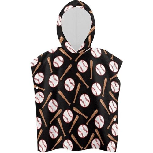 Kids Hooded Bath Towel Large Baseball Soft Towel Highly Absorbent Kids Hooded Beach Bath Towel for Boy Girl Shower Beach Pool