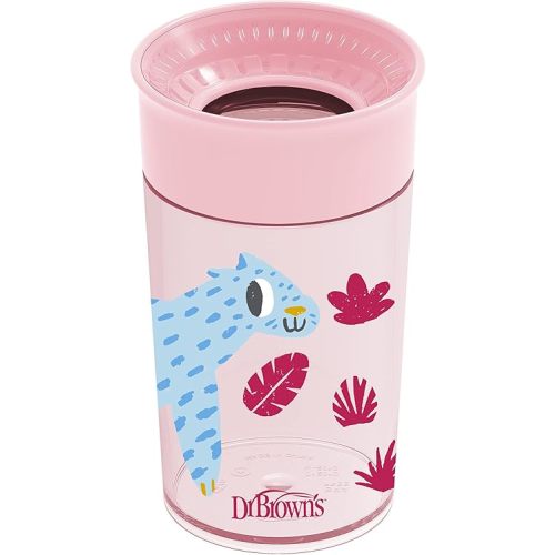 Dr. Brown’s Milestones Cheers 360 Cup Spoutless Transition Cup, Travel Friendly & Leak-Free Sippy Cup, Pink Leopard, 10 oz/300 mL