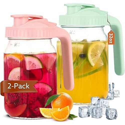 Breast Milk Pitcher, 32 OZ Mason Jar Pitcher with Lid Double Leak Proof,1 Quart Breastmilk Storage Containers for Fridge, Glass Jug for Sun Tea, Juice, Cold Brew Coffee