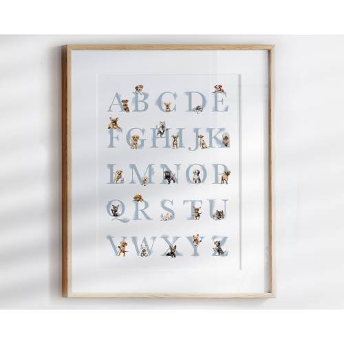 Puppy ALPHABET POSTER | Puppy Nursery Decor | Puppy Dog Wall Art for a Boy&#39;s Bedroom or Nursery | Dog ABC Poster | Alphabet nursery art P1