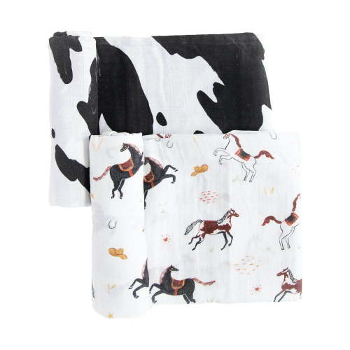 Red Rovr 100% Organic Cotton Muslin Swaddle Infant Blanket 2 Pk, Unisex, Howdy Horse