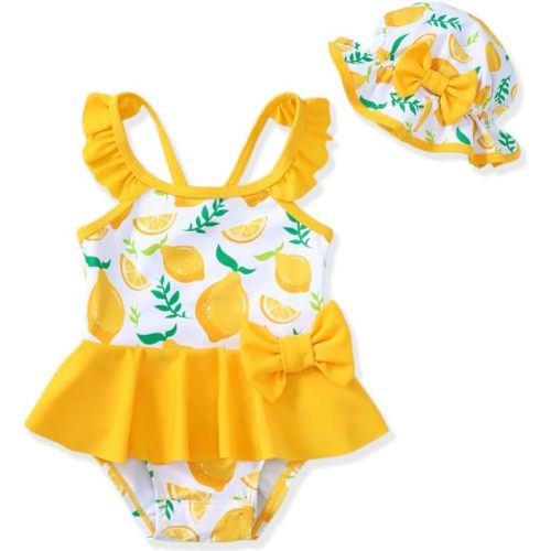 Mikrdoo Baby Girl Swimsuit Ruffled Bikini Tankini Swimsuit Infant Swimwear One Piece Bathing Suits Summer Clothes with Hat
