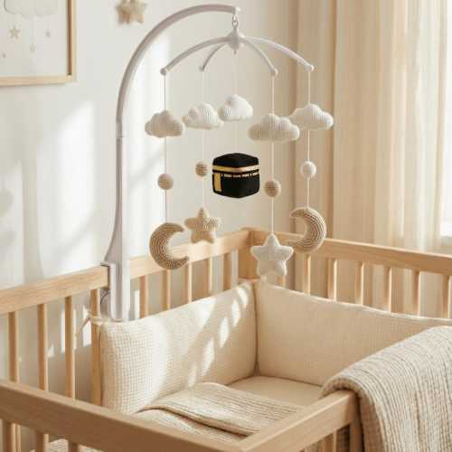 Baby Kaaba Quran Mobile for Crib, Bluetooth, Over 30 Minutes of Quran Recitation, Hand-Stitched Design, Baby Room Decoration