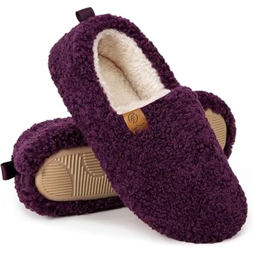 EverFoams Women’s Soft Curly Full Slippers Memory Foam Lightweight House Shoes Cozy Loafer with Polar Fleece Lining