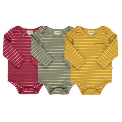 TELLICO Triple Pack Onsies and Tees - Burgundy/Sage/Gold Wide Stripe – Green Bean Baby Boutique