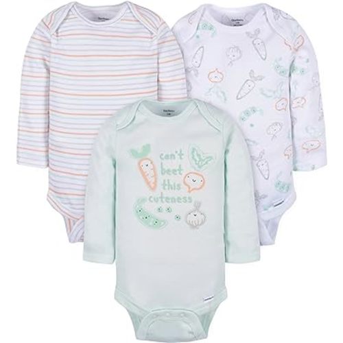 Gerber 3- Baby Neutral Vegetables Long Sleeve Onesies® Bodysuits