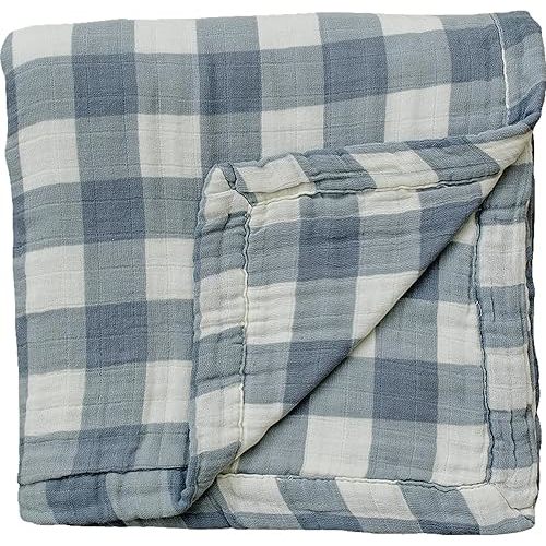Mebie Baby Muslin Quilt, Dusty Blue Gingham, 100% Muslin Cotton Baby Blankets for Girls and Boys, Muslin Baby Blanket for Newborns, 47"x47"