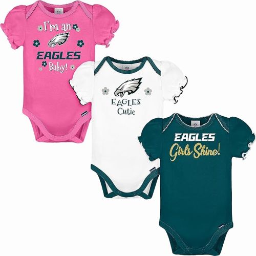 Gerber Baby Girls NFL Team 3 Pack Short Sleeve Onesie Bodysuit - 0-3 Months - Eagles (3-pack)