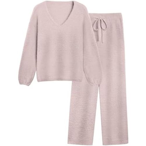 Womens Two Piece Outfits Sweater Sets Fuzzy Fleece Loungewear Matching Lounge Set Fall Winter Trendy Clothes