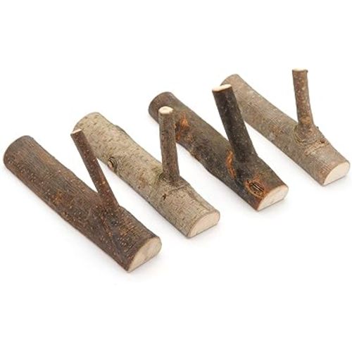 YANGQIHOME Pack of 4 Vintage Real Wood Tree Branch Wall Hook,Rustic Decorative Wood Adhesive Hooks. Key Holder, Coat Hook,Strong Suction Hooks.(Width 2cm-3cm)