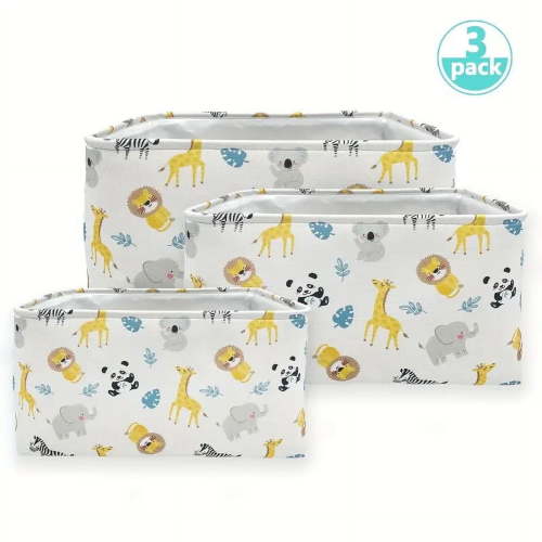 Warmgifts Canvas Storage Baskets, Collapsible, Set of 3