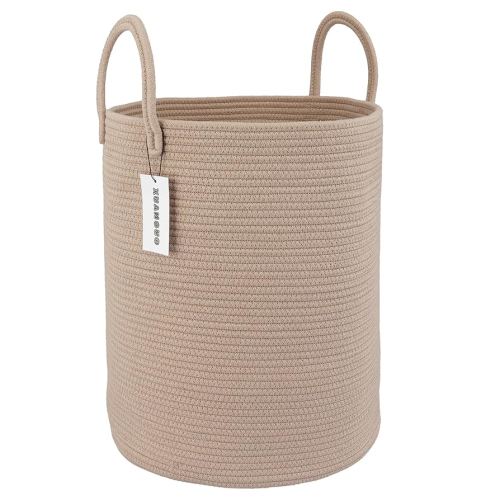 Cotton Rope Laundry Basket Hamper for Clothes Woven Storage Basket for Living Room Bedroom Boho Tall Rope Baskets for Blanket Toys Pillow Towels Baby Nursery Hamper Bin Konjac